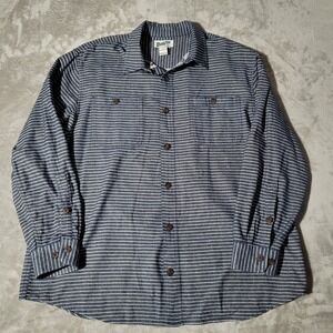 Duluth Trading Co. Mens XL Relaxed Fit Blue‎ Striped Button Down Shirt